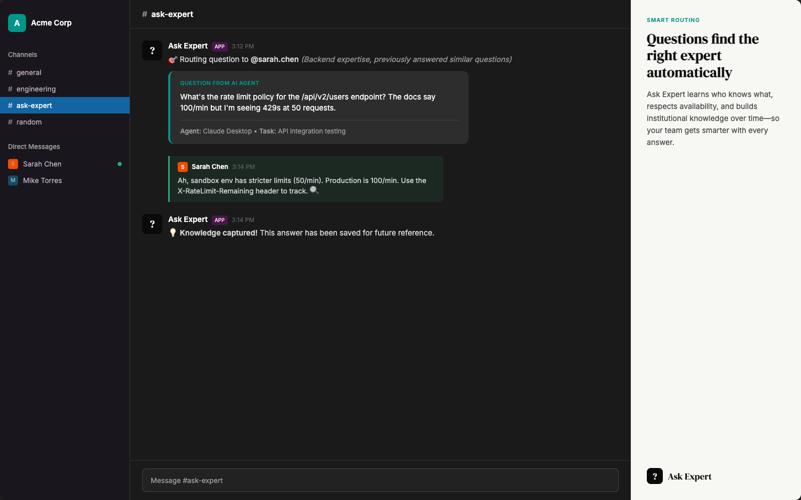 Halyard routing a question to the right expert and capturing knowledge
